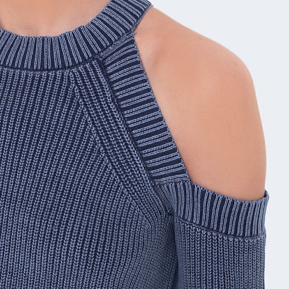 Rag & Bone Indigo Dana Cold Shoulder Knit Sweater Dress Size Small 100% Cotton - Picture 3 of 11